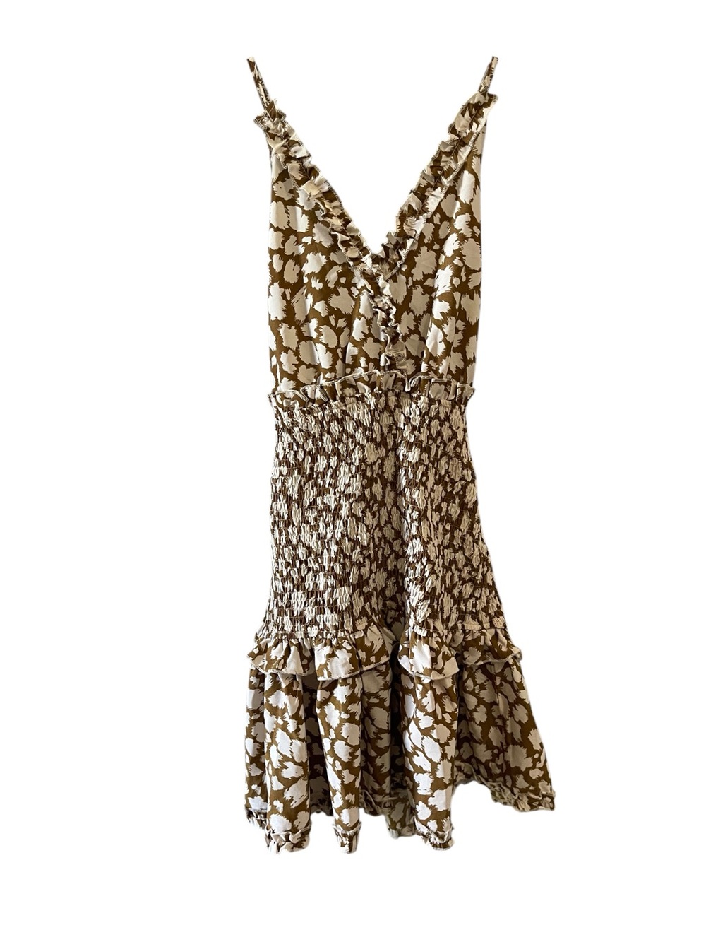 Simplee Apparel brown and White Floral Smocked Mini Dress small
